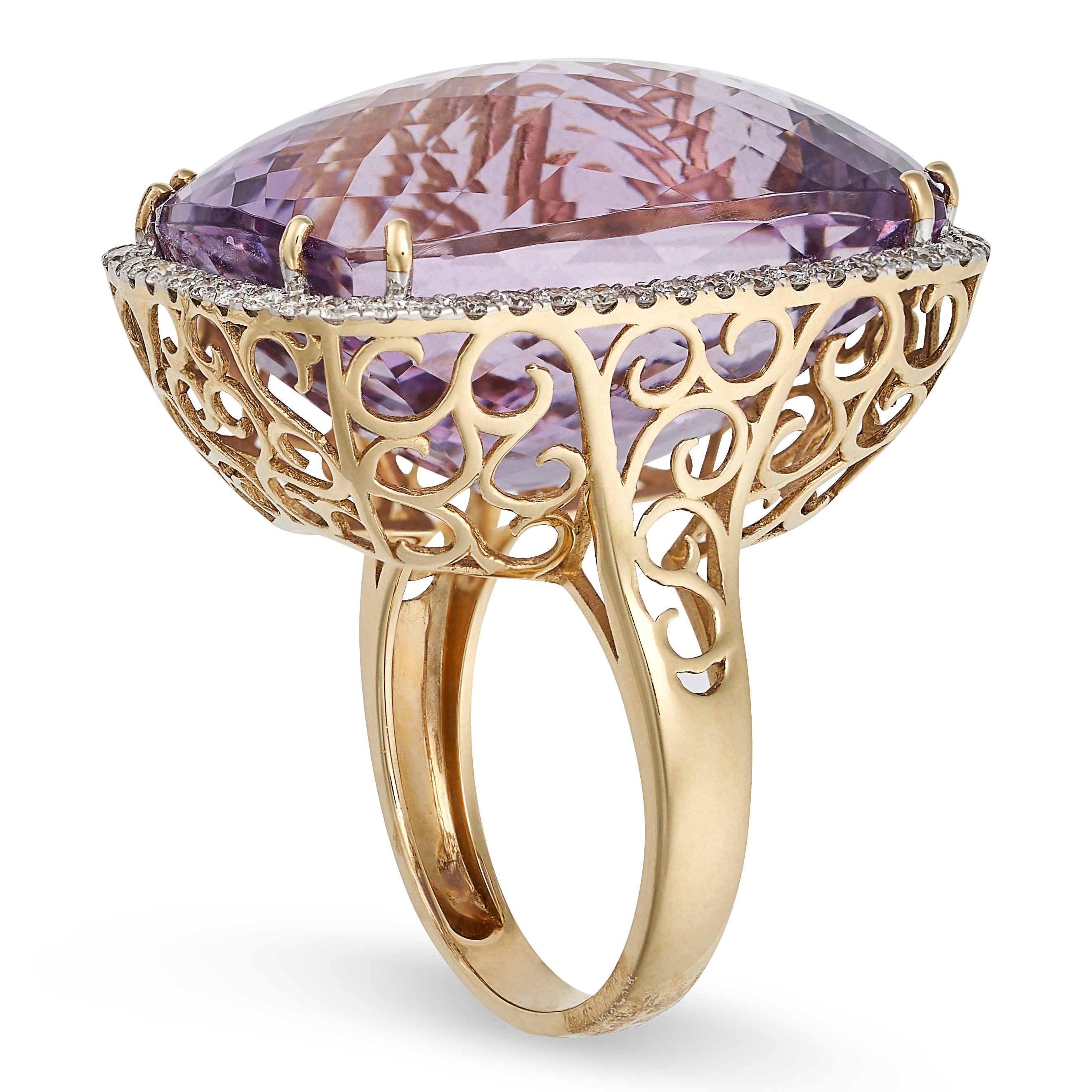 AN AMETHYST AND DIAMOND RING in 14ct yellow gold, set with a fancy mixed cut amethyst of approxim... - Image 2 of 2