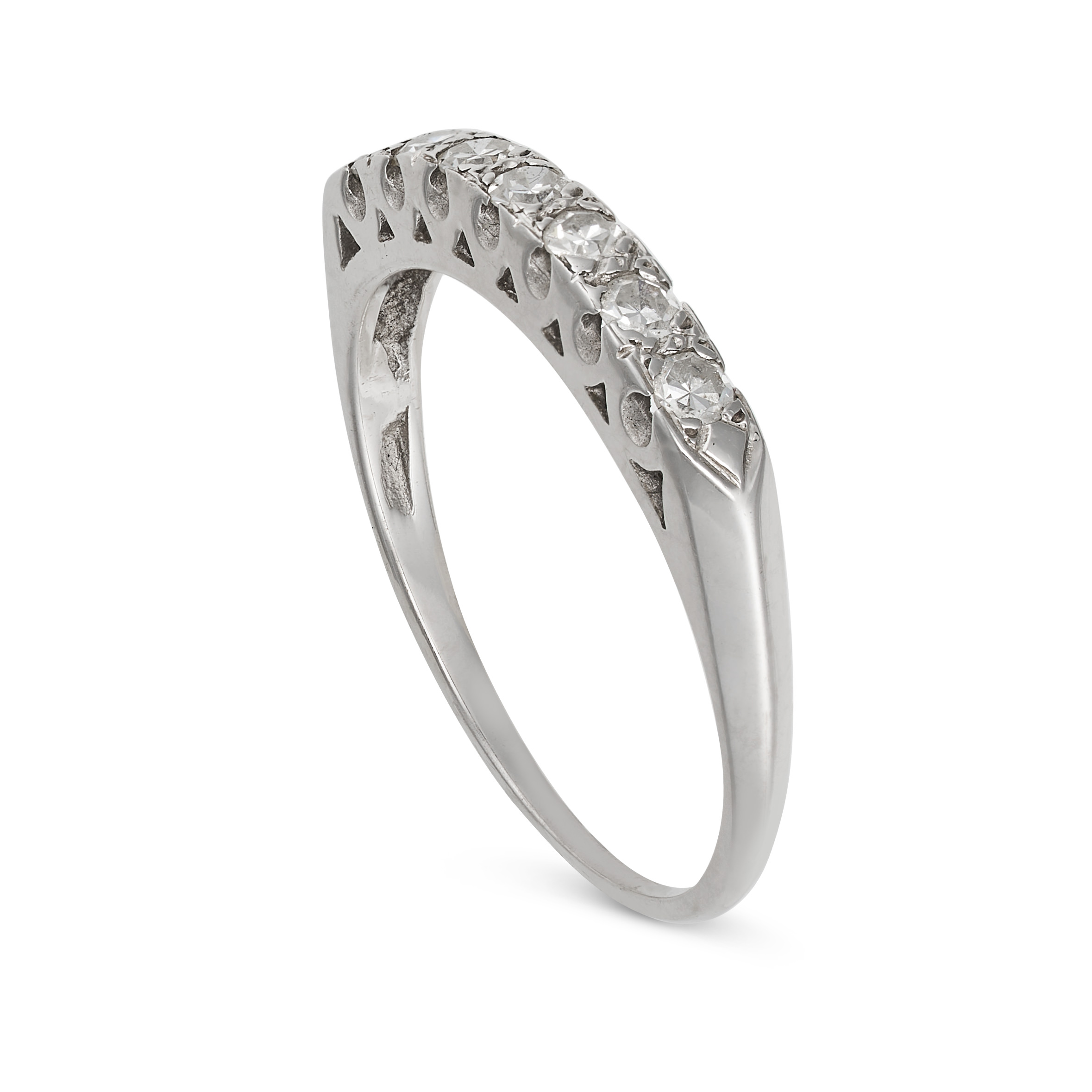 A DIAMOND RING set with a row of seven single cut diamonds, no assay marks, size N / 6.75, 1.8g. - Image 2 of 2