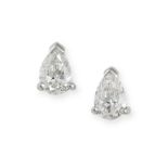 A PAIR OF DIAMOND STUD EARRINGS in 18ct white gold, each set with a pear cut diamond, the diamond...