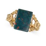 AN ANTIQUE GEORGIAN BLOODSTONE SWIVEL RING in 18ct yellow gold, set with a swivel rectangular blo...