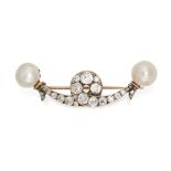 AN ANTIQUE NATURAL PEARL AND DIAMOND BROOCH in yellow gold, the brooch set with old cut diamonds ...