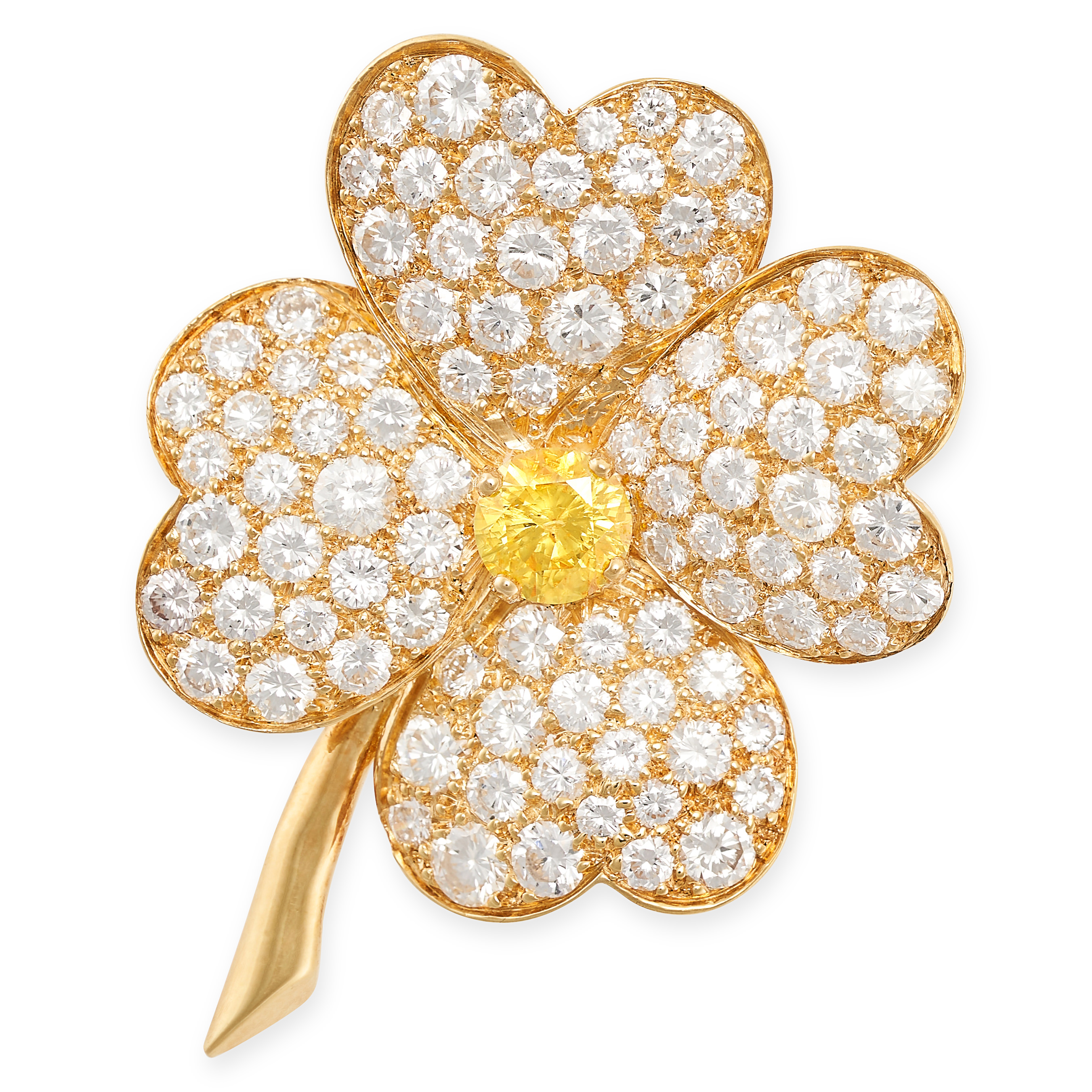 VAN CLEEF & ARPELS, A YELLOW DIAMOND AND WHITE DIAMOND COSMOS BROOCH in 18ct yellow gold, designe...