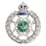 A DIAMOND AND ENAMEL REGIMENTAL BROOCH / BADGE CAP for the Rajputana Rifles, relieved in green, b...
