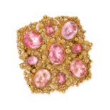 AN ANTIQUE PINK TOPAZ BROOCH in yellow gold, set with foiled back oval cut pink topaz accented by...