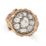 AN ANTIQUE DIAMOND CLUSTER RING in yellow gold, set with a cluster of rose cut diamonds, to an sc...