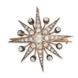 AN ANTIQUE VICTORIAN DIAMOND STAR BROOCH / PENDANT in yellow gold and silver, designed as an eigh...