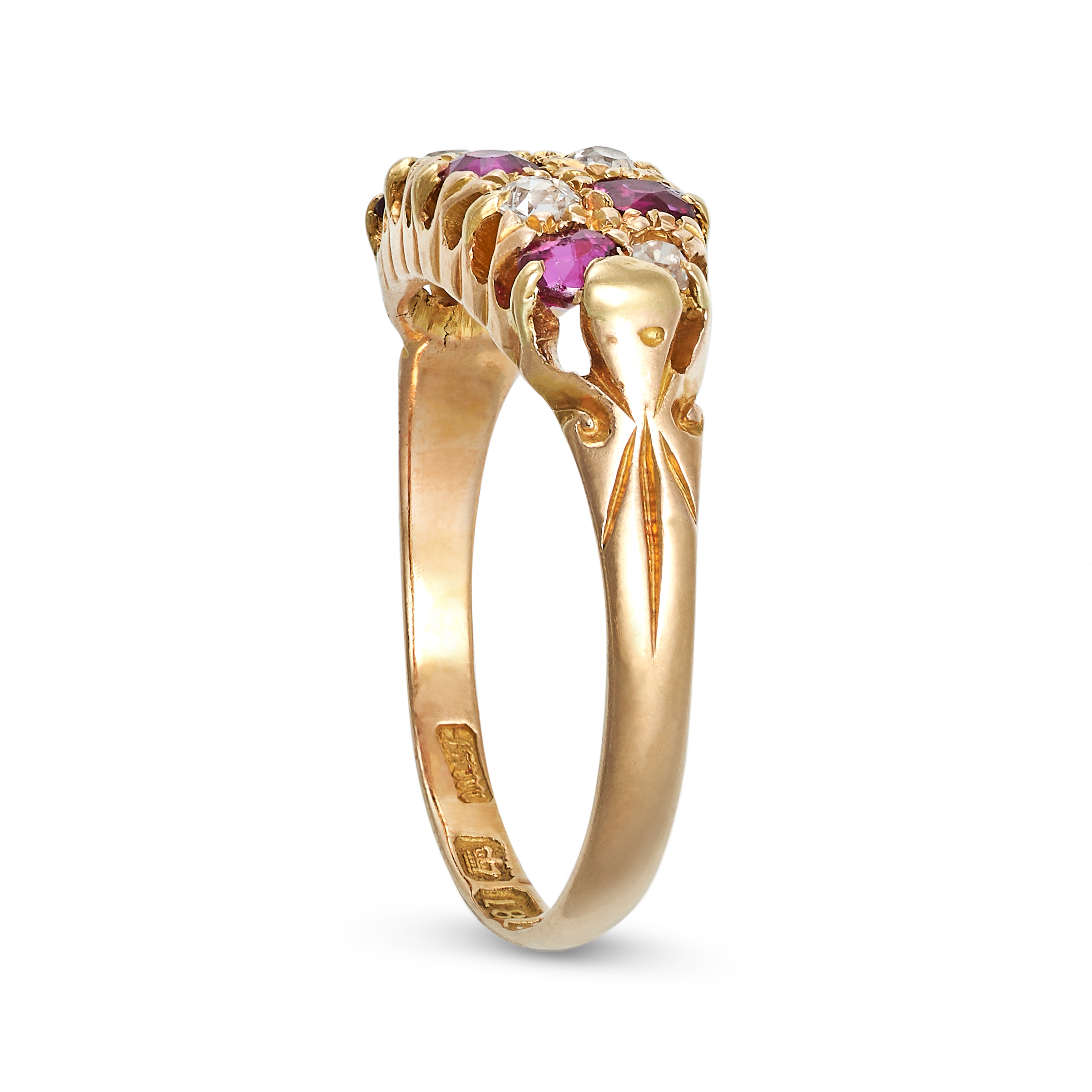 AN ANTIQUE RUBY AND DIAMOND CHECKERBOARD RING in 18ct yellow gold, set with two rows of alternati... - Image 2 of 2