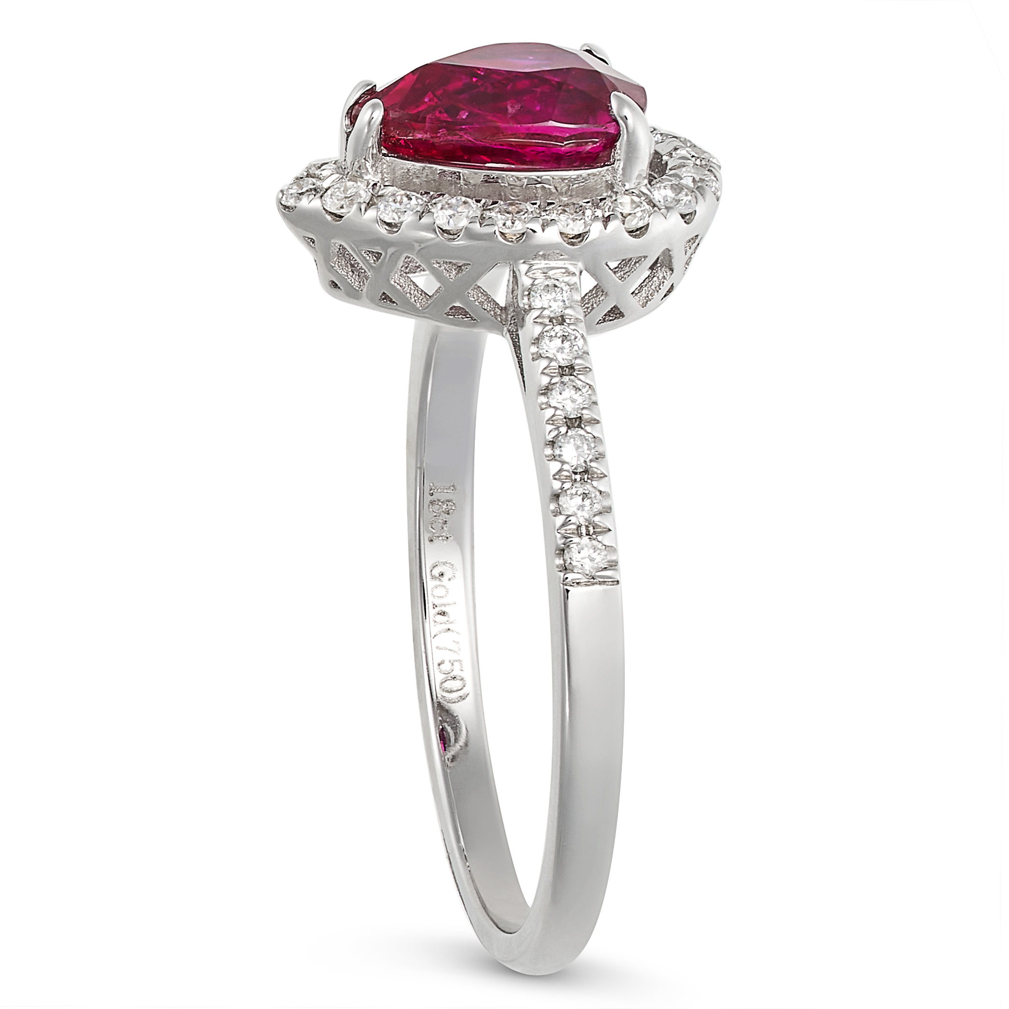 A BURMA NO HEAT RUBY AND DIAMOND CLUSTER RING in 18ct white gold, set with a pear cut ruby of 1.2... - Image 4 of 4