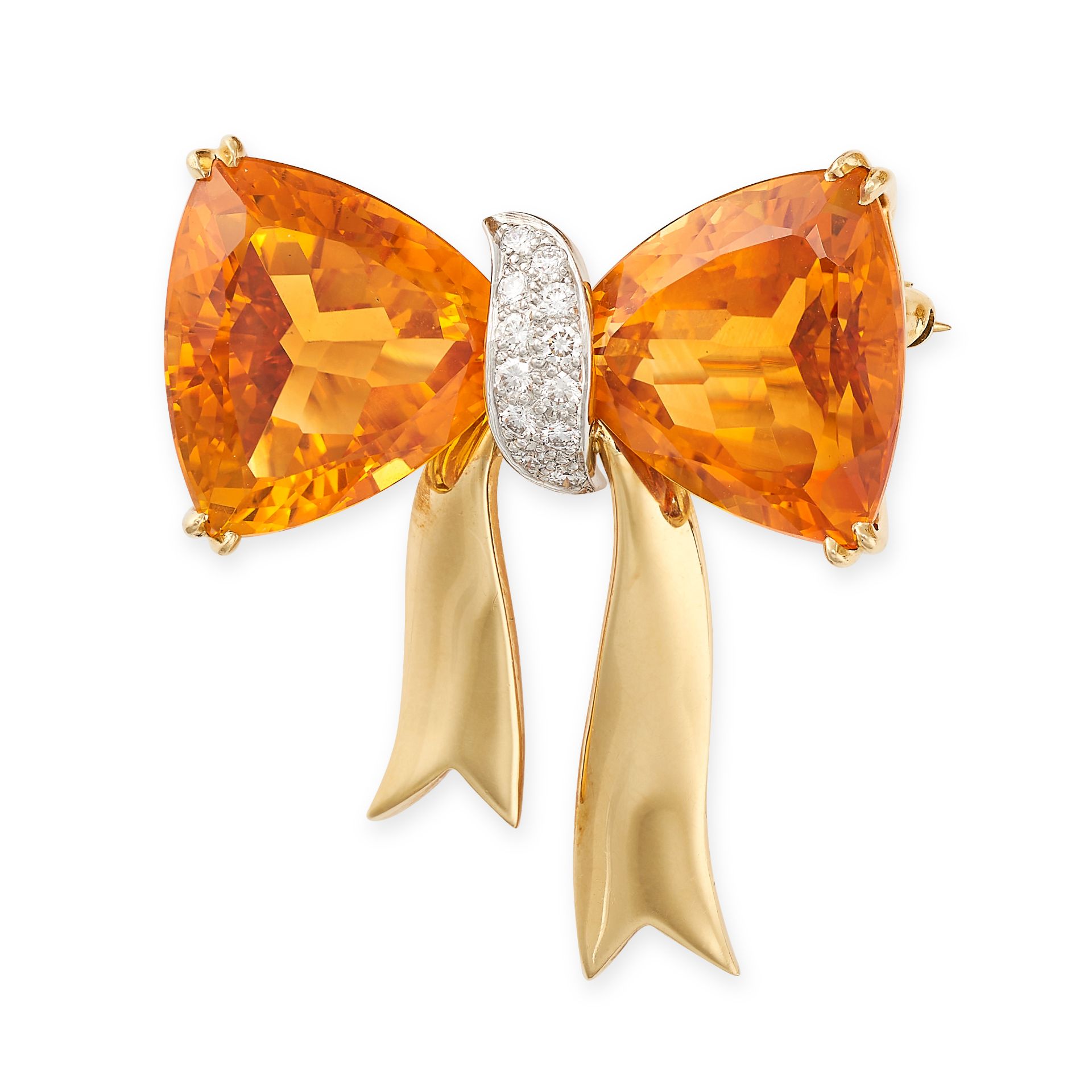 TIFFANY & CO, A CITRINE AND DIAMOND BOW BROOCH, CIRCA 1980 in 18ct yellow gold, designed as a bow...