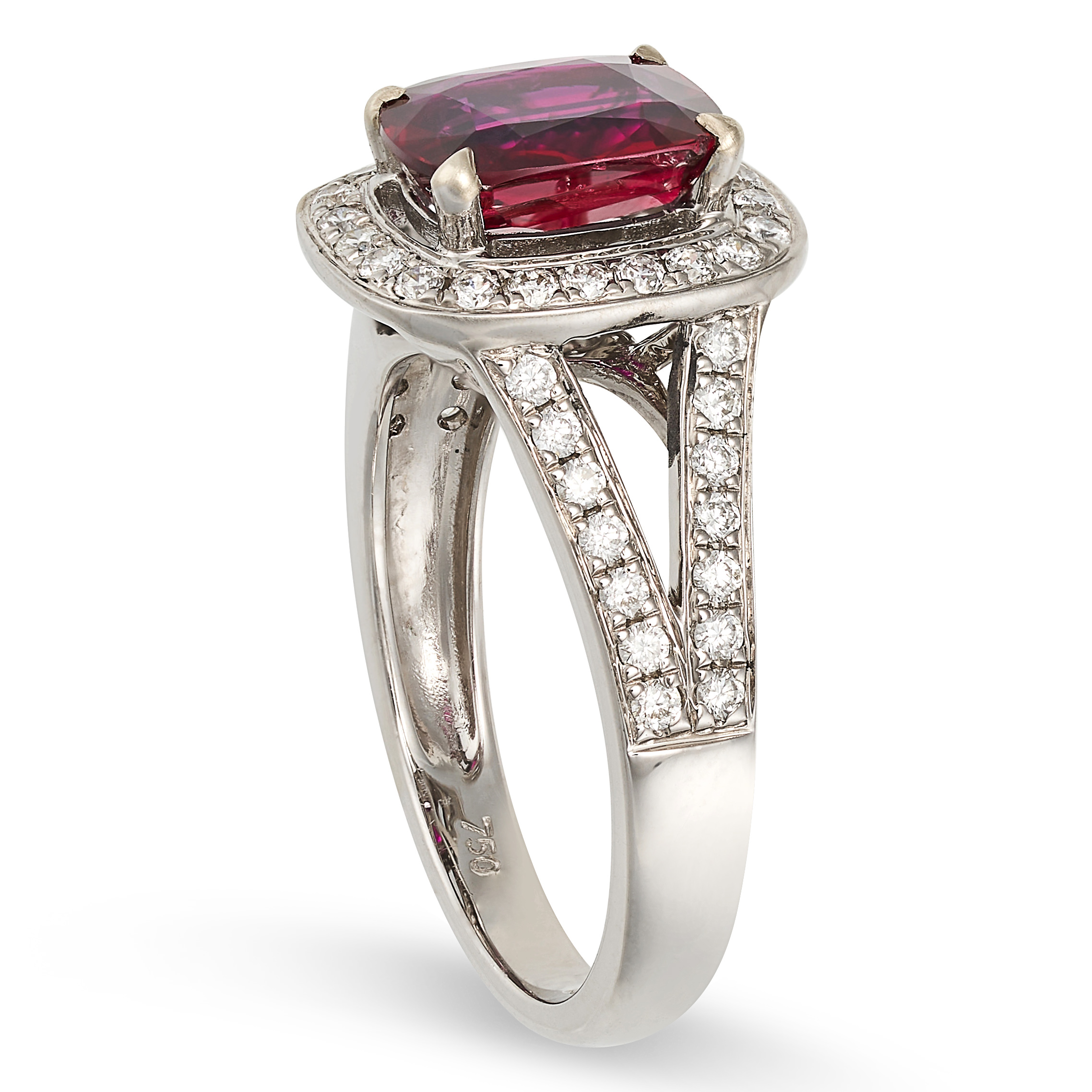 A BURMA NO HEAT RUBY AND DIAMOND RING in 18ct white gold, set with a cushion cut ruby of 2.00 car... - Image 2 of 2