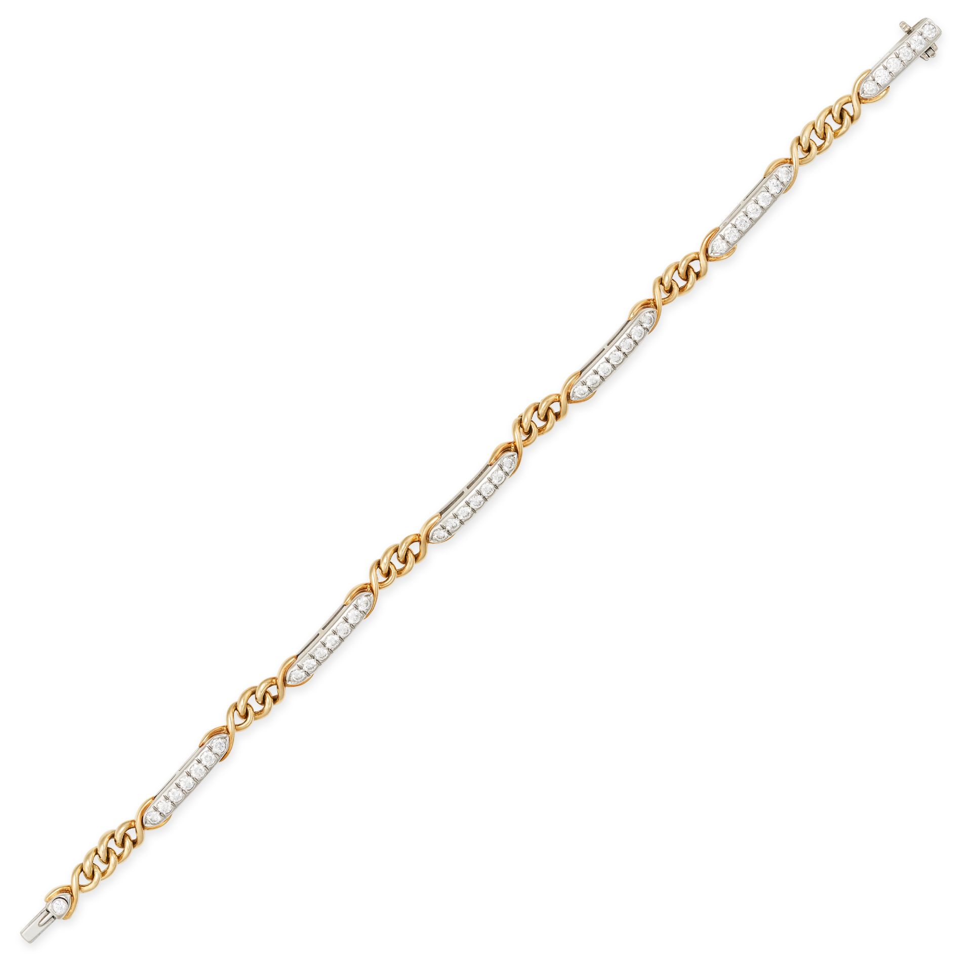 TIFFANY & CO., A DIAMOND BRACELET in platinum and 18ct yellow gold, comprising six rows of round ...
