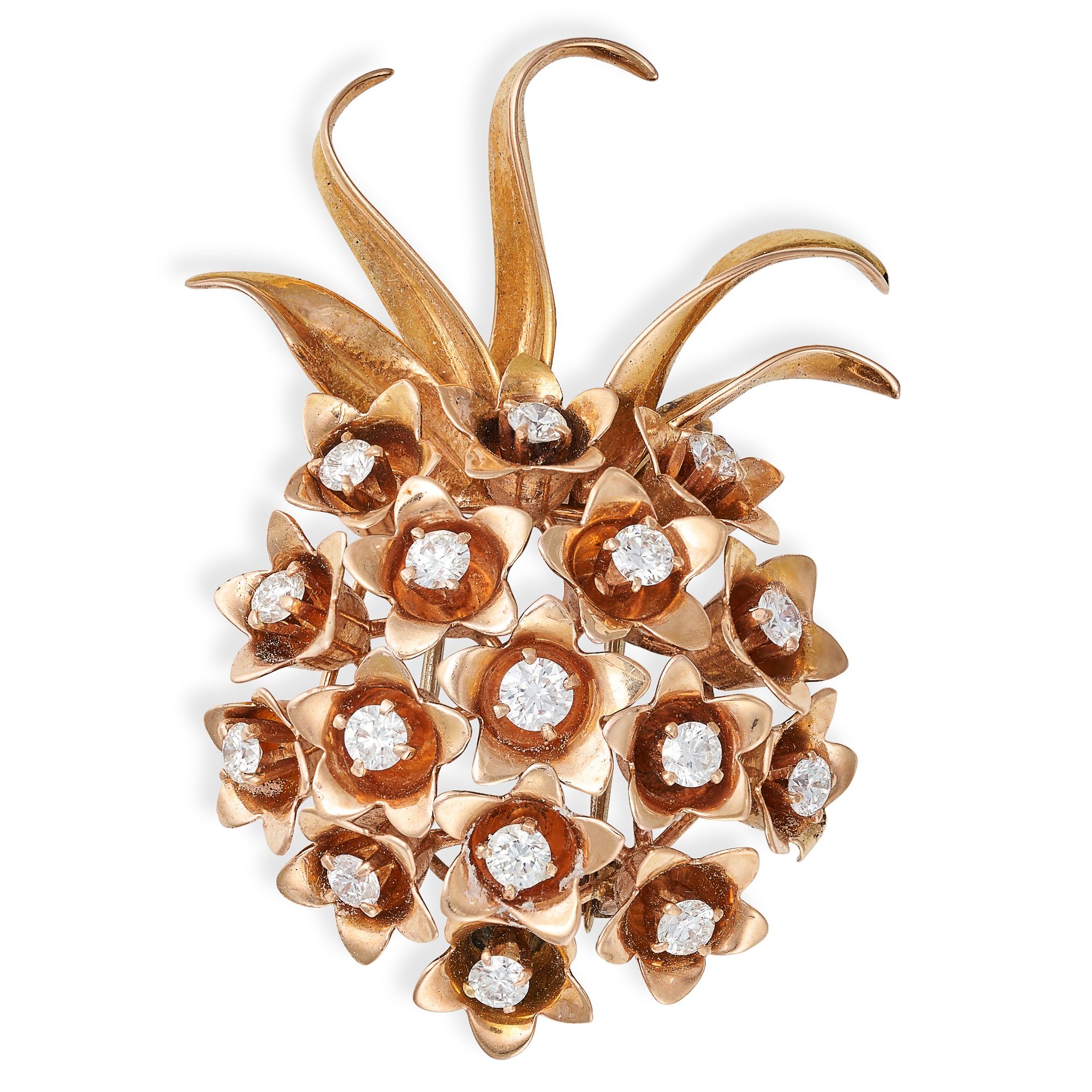 GUBELIN, A DIAMOND PINEAPPLE BROOCH in yellow and rose gold, designed as an abstract pineapple se...