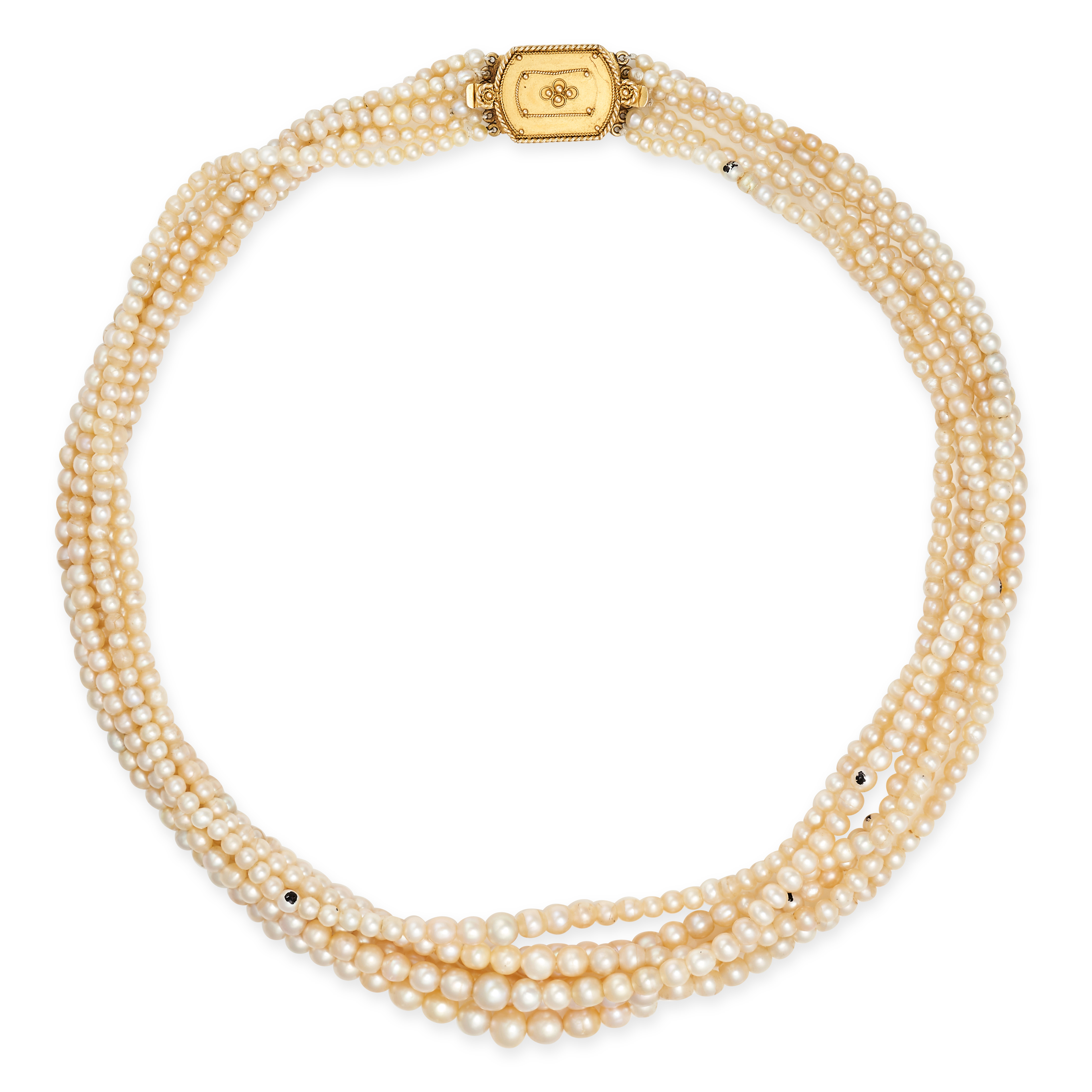 A NATURAL SALTWATER PEARL NECKLACE comprising six rows of graduated pearls ranging from 1.9mm-6.2...