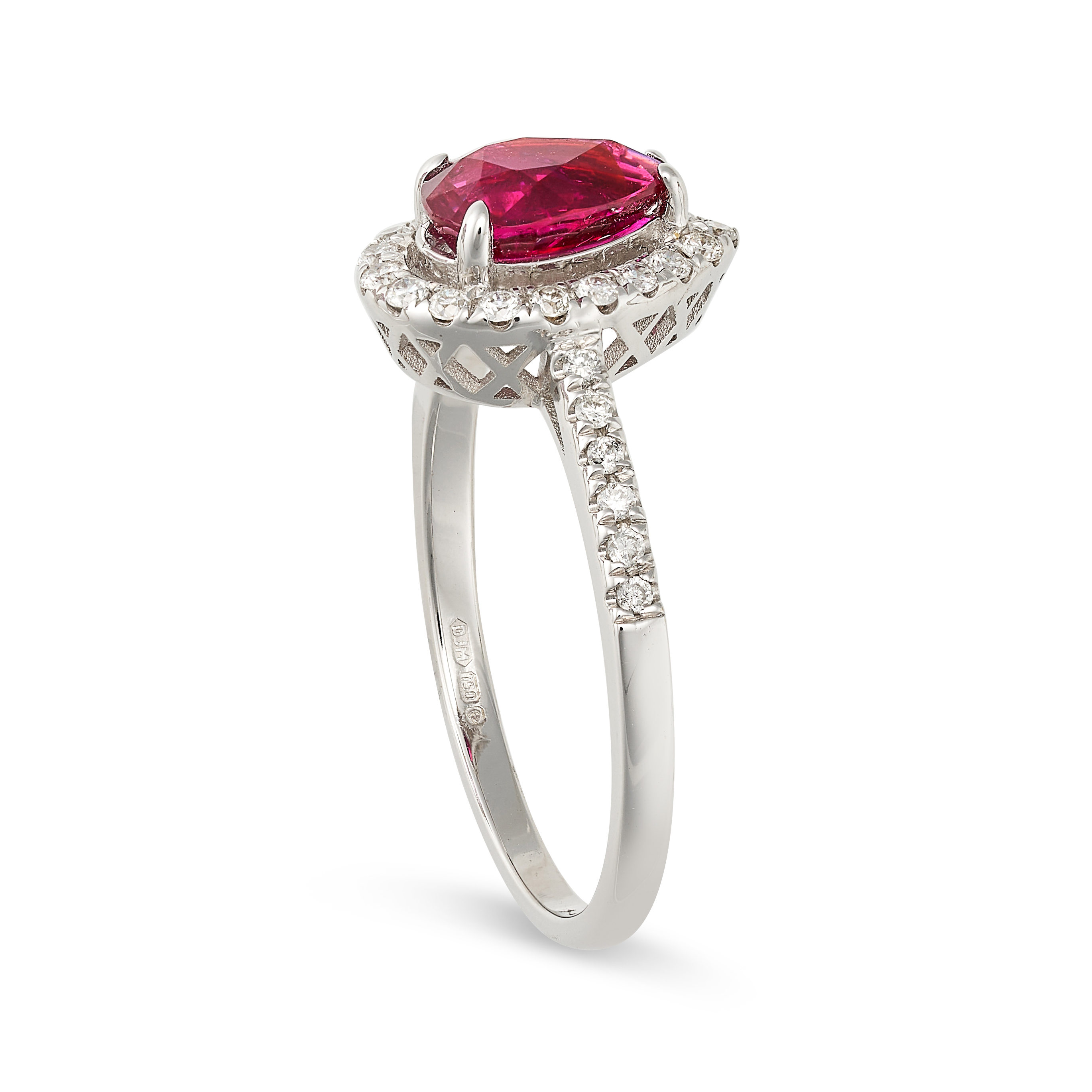 A BURMA NO HEAT RUBY AND DIAMOND CLUSTER RING in 18ct white gold, set with a pear cut ruby of 1.2... - Image 2 of 4