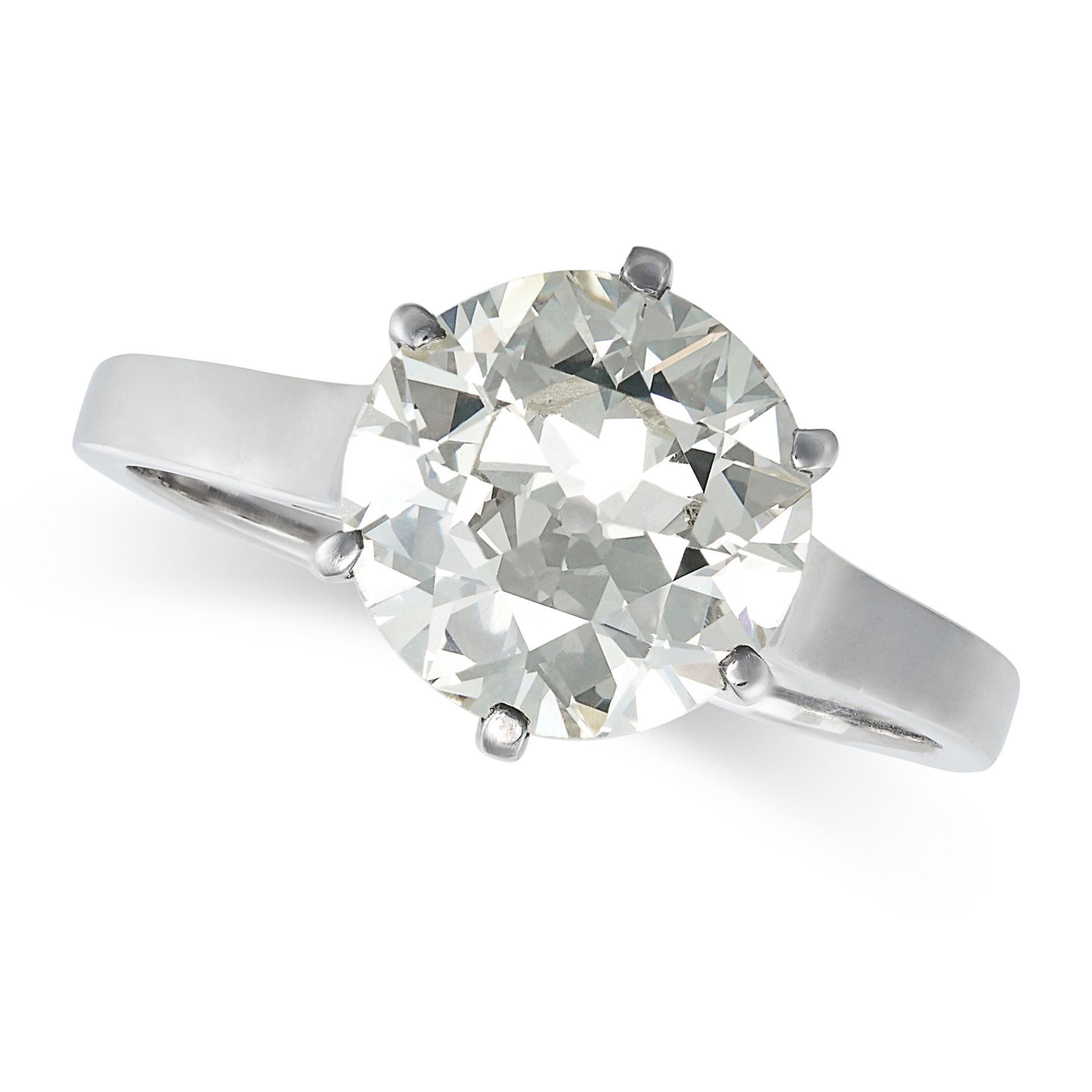 A SOLITAIRE DIAMOND RING in 18ct white gold, set with an old European cut diamond of 2.68 carats,...