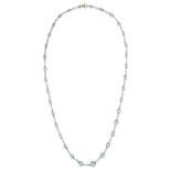 A VINTAGE AQUAMARINE AND PEARL NECKLACE in 9ct yellow gold, comprising a row of graduating round ...