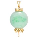 A JADEITE JADE SPHERE PENDANT in 14ct yellow gold, comprising a jadeite jade sphere set with a go...