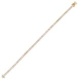 A 5.10 CARAT DIAMOND LINE BRACELET in 18ct yellow gold, set with a single row of round brilliant ...