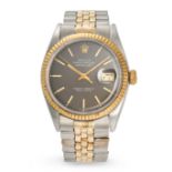 ROLEX, A VINTAGE OYSTER PERPETUAL DATEJUST WRISTWATCH in stainless steel and yellow gold, model r...