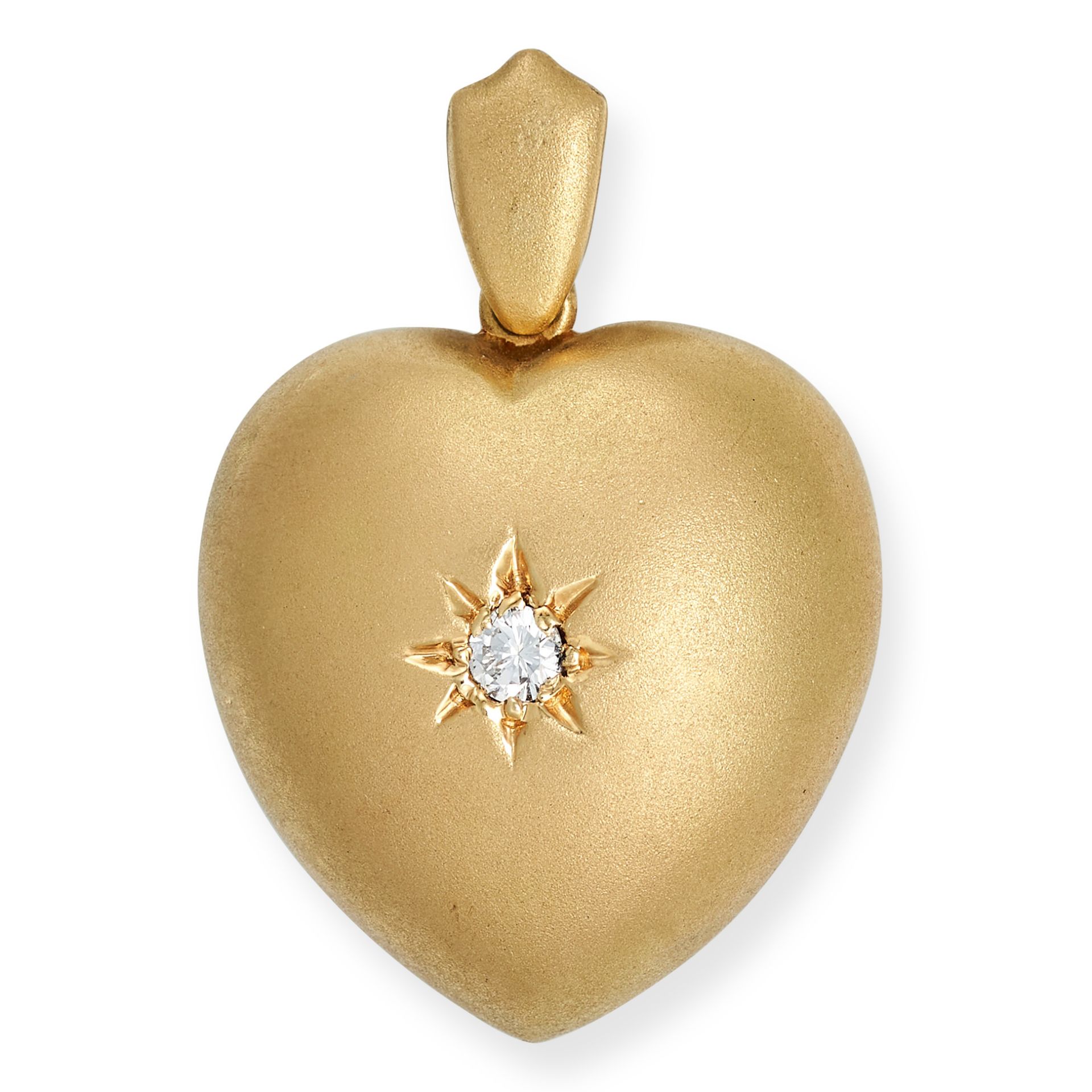 A VINTAGE DIAMOND HEART CHARM / PENDANT in 18ct yellow gold, designed as a heart, set with a roun...