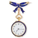 AN ANTIQUE ENAMEL AND DIAMOND FOB WATCH, 19TH CENTURY in yellow gold, white enamel dial with pain...