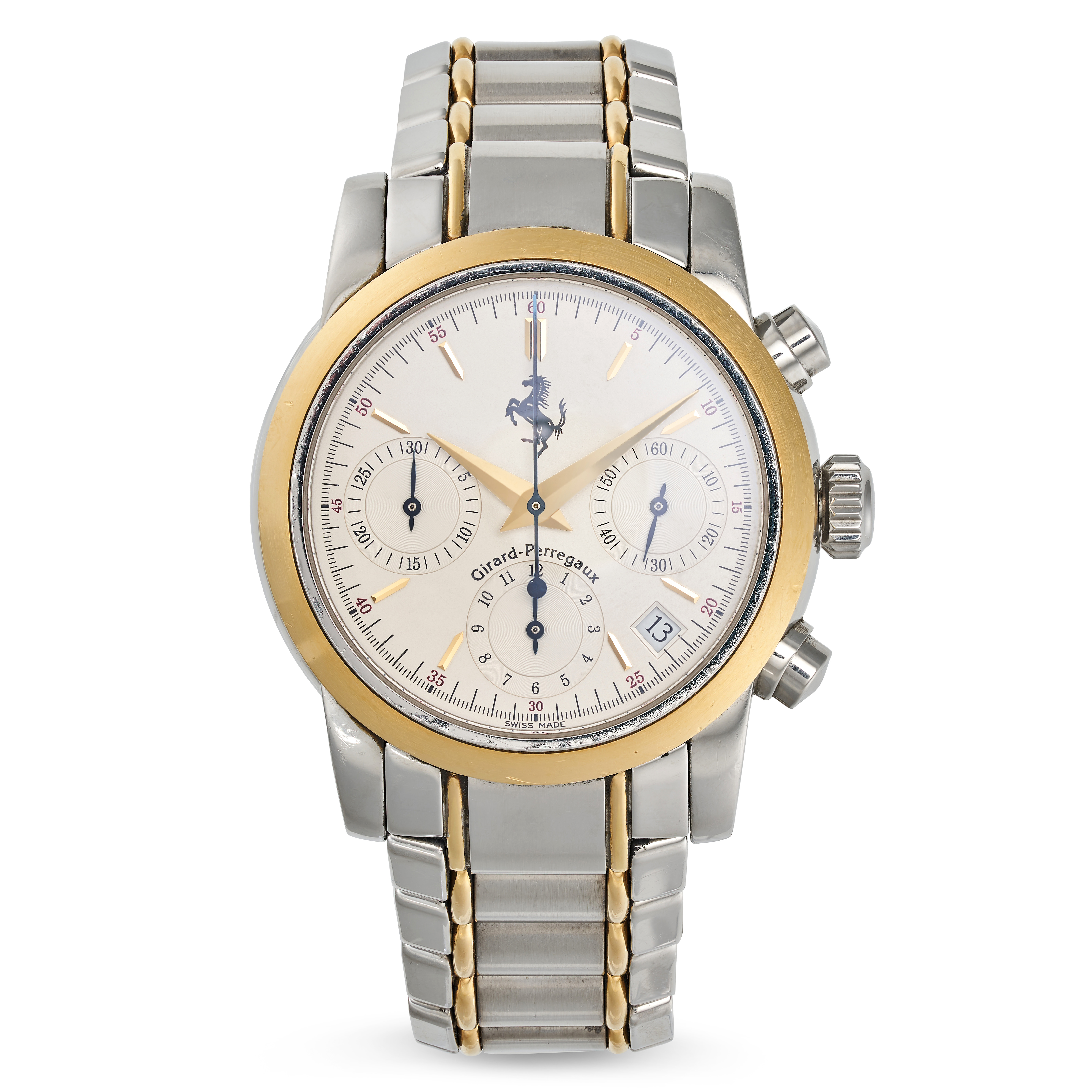 GIRARD-PERREGAUX, A FERRARI CHRONOGRAPH DATE WRISTWATCH in stainless steel and gold plate, model ...