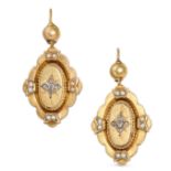 A PAIR OF ANTIQUE DIAMOND AND PEARL DROP EARRINGS, 19TH CENTURY in yellow gold, each comprising a...