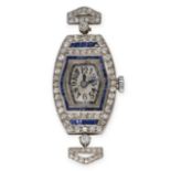 BULGARI, AN ART DECO SAPPHIRE AND DIAMOND WATCH FACE the tonneau case accented by calibre cut sap...