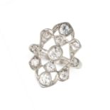 A DIAMOND DRESS RING, EARLY 20TH CENTURY the openwork face set with old European cut diamonds all...