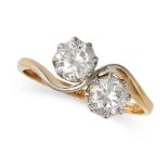 AN ANTIQUE DIAMOND TOI ET MOI RING, EARLY 20TH CENTURY in 18ct yellow gold and platinum, set with...