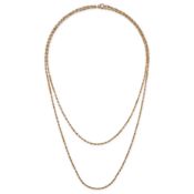 AN ANTIQUE GOLD LONGCHAIN NECKLACE in yellow gold, comprising a row of fancy links, marked indist...