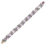 A FINE ANTIQUE PINK TOPAZ AND DIAMOND BRACELET, 19TH CENTURY in yellow gold and silver, set with ...