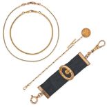 NO RESERVE - A COLLECTION OF ANTIQUE ROLLED GOLD JEWELLERY comprising two snake chain watch chain...