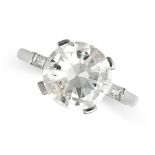 A 2.66 CARAT SOLITAIRE DIAMOND RING set with a round brilliant cut diamond of 2.66 carats between...