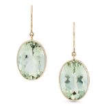 A PAIR OF PRASIOLITE DROP EARRINGS in 14ct yellow gold, each set with an oval cut prasiolite, sta...
