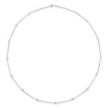 A DIAMOND CHAIN NECKLACE in 18ct white gold, the belcher chain set with fifteen round brilliant c...