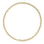 A FANCY LINK CHAIN NECKLACE in 18ct yellow gold, comprising a series of rectangular and circular ...