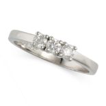 A THREE STONE DIAMOND RING in platinum, set with three round brilliant cut diamonds totalling 0.3...