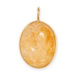 A MUGHAL CARVED YELLOW SAPPHIRE PENDANT in 18ct yellow gold, set with a Mughal carved yellow sapp...