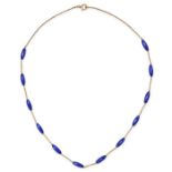 AN ANTIQUE ENAMEL CHAIN NECKLACE in 15ct yellow gold, comprising a trace link chain set with twel...