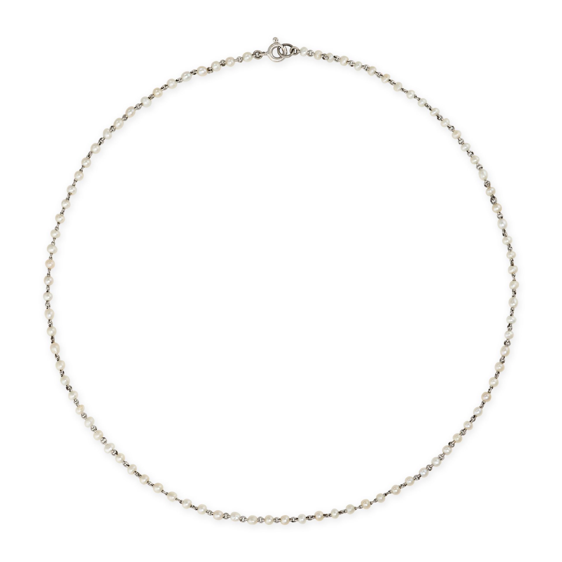 A NATURAL PEARL CHAIN NECKLACE the chain set with natural seed pearls, no assay marks, 38.5cm, 4....