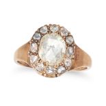 AN ANTIQUE DIAMOND CLUSTER RING in yellow gold, set with a rose cut diamond of 7.9mm in a cluster...