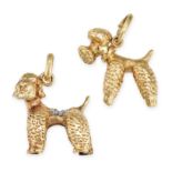 A PAIR OF GOLD POODLE PENDANT / CHARMS in 14ct yellow gold, each designed as a poodle, stamped 58...