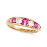 AN ANTIQUE VICTORIAN RUBY AND DIAMOND RING in 18ct yellow gold, set with a row of alternating rou...