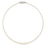 A NATURAL SALTWATER PEARL AND DIAMOND NECKLACE comprising a row of graduated pearls ranging from ...