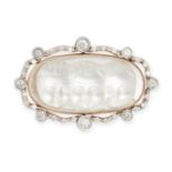 A MOONSTONE AND DIAMOND BROOCH set with a moonstone carved to depict three children's faces, in a...