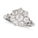 A DIAMOND CLUSTER RING in white gold, set with a cluster of old European cut diamonds all totalli...