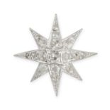 AN ANTIQUE VICTORIAN DIAMOND STAR BROOCH in rhodium plated gold, designed as an eight rayed star ...