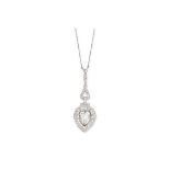 AN ART DECO DIAMOND PENDANT NECKLACE in platinum, the pendant set with a pear shaped old cut diam...