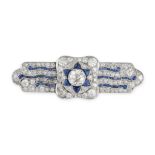 AN ART DECO SAPPHIRE AND DIAMOND BROOCH set with an old European cut diamond of approximately 1.0...